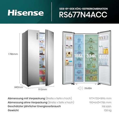 Hisense Rs N Acc Side By Side K Hl Gefrierkombination Cm L