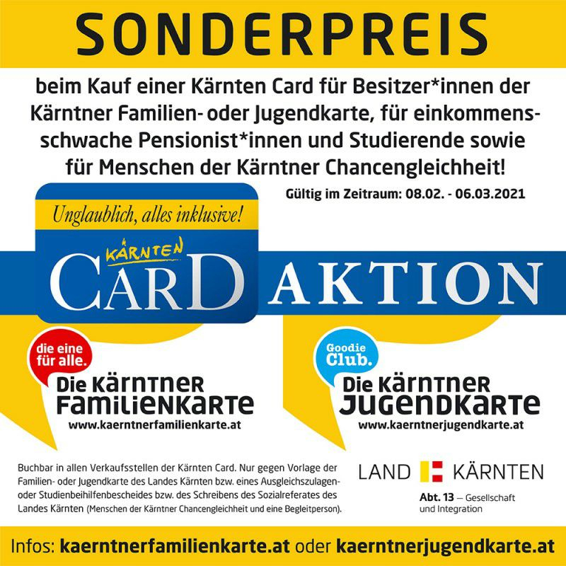 Kärnten Card zum Sonderpreis für Besitz der Kärntner Familienkarte