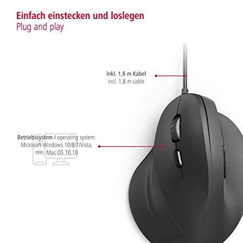 Hama Linkshänder-Maus mit Kabel ergonomisch EMC-500L (Maus links, Wired Mouse vertikal, 6-Tasten Maus kabelgebunden) für 13,10€ (Prime)