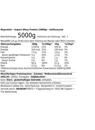 5kg Myprotein Impact Whey Protein Unflavoured