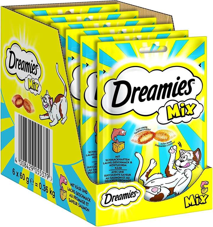 Dreamies Mix Katzensnacks mit "Huhn & Ente", "Lachs & Käse" oder Rind & Käse" – je 6 x 60g