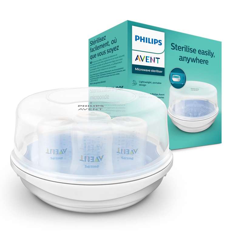 Philips Avent SCF281/02 Mikrowellen Sterilisator, Dampf-Sterilisator für bis zu 4 Babyflaschen, Schnuller und Zubehör
