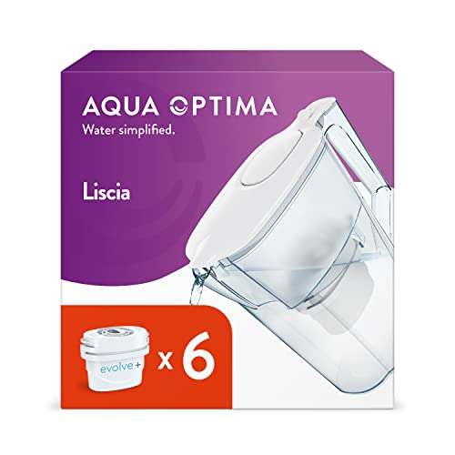 Aqua Optima Liscia Wasserfilterkanne & 6 x 30 Day Evolve+ Wasserfilterkartuschen