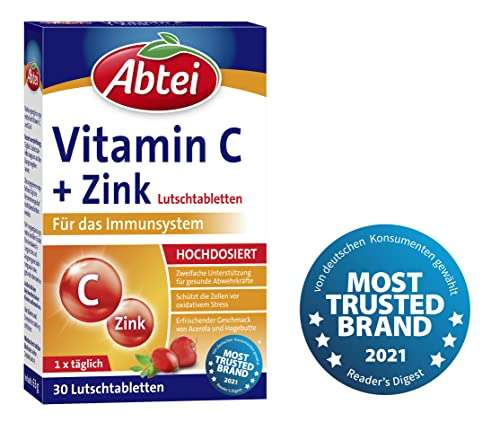 Abtei Vitamin C + Zink Lutschtabletten, 30 Stück