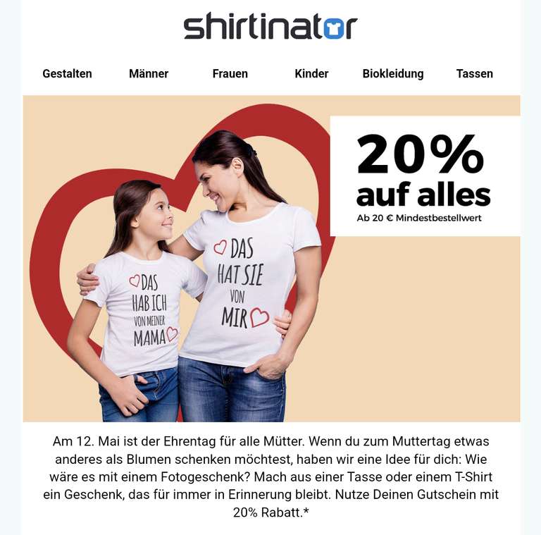 -20% bei shirtinator ab 20€