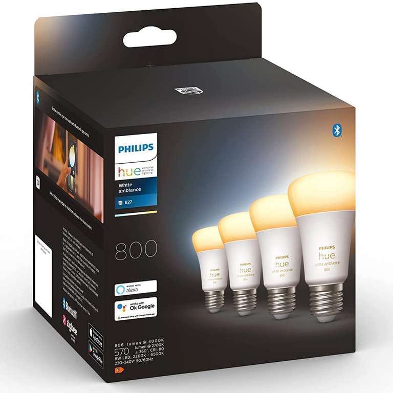 4x Philips Hue White Ambiance 800 LED-Bulb E27 6W