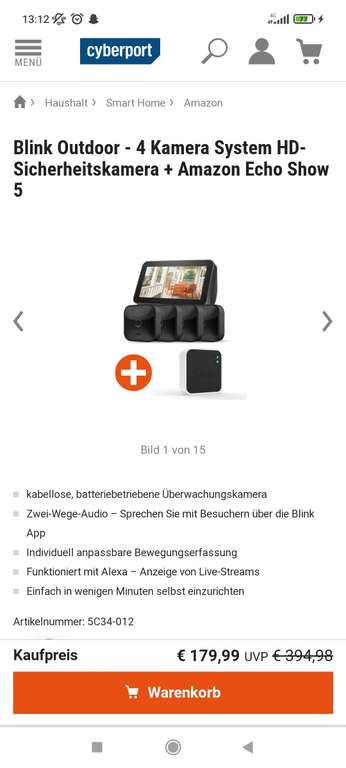 (Wien) Blink Outdoor - 4 Kamera System HD-Sicherheitskamera + Amazon Echo Show 5