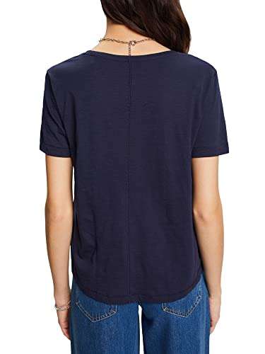ESPRIT Baumwoll-T-Shirt mit V-Ausschnitt und Ziernähten in XS - XL
