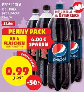 Pepsi Cola oder Max 2 Liter - ab 4 Flaschen/ab morgen beim Penny/Preis pro Flasche