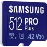 Samsung PRO Plus R160/W120 microSDXC 512GB Kit, UHS-I U3, A2, Class 10