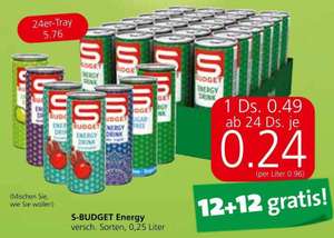 Spar S-Budget Energy Drink 12+12 gratis (Alle Sorten / frei kombinierbar) SPAR / EUROSPAR / INTERSPAR