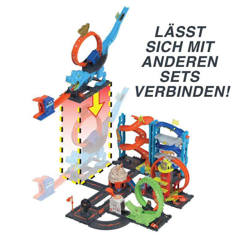 Hot Wheels City Looping-Bahn T-Rex Dinosaurier-Angriff mit Auto