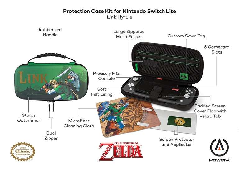 PowerA Reise- und Schutzhüllen-Kit für Nintendo Switch Lite – Hyrule Link (Amazon Prime)