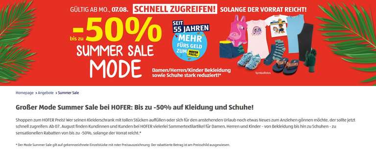 Großer Mode Summer Sale bei HOFER: Bis zu -50% auf Kleidung und Schuhe!