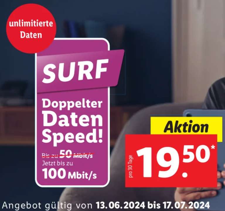 Lidl Connect SURF - bis zu 100/50 Mbit/s