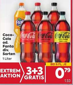 Fanta od Coca Cola 1l - diverse Sorten ab 6 Stk. 79 Cent,- pro Flasche beim Billa