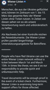 Gratis im Netz der Wiener Linien für geflüchtete Menschen aus der Ukraine