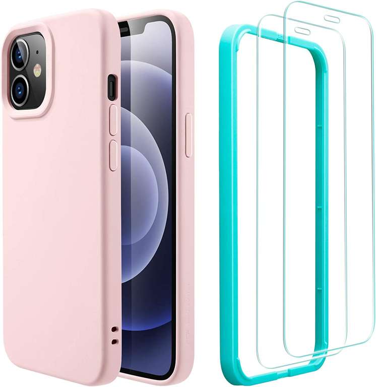 ESR Siilikon Hülle mit 2er Pack Panzerglas Schutzfolie für iPhone 12 und iPhone 12 Pro in Pink oder Lavendel