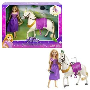 DISNEY PRINZESSIN Rapunzel & Maximus - Puppe und Pferd mit abnehmbarem Sattel und Zügeln, inklusive Pascal-Figur und Bratpfannen-Bürste