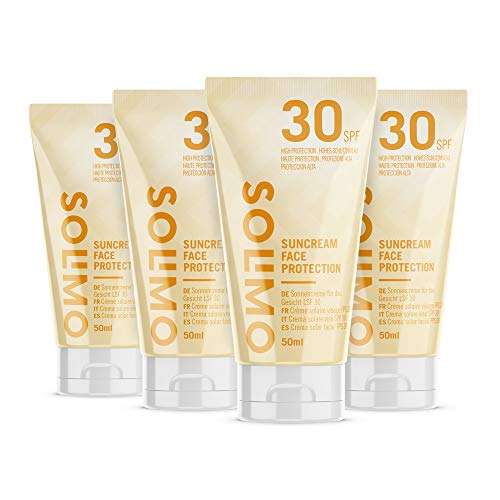 Amazon-Marke: Solimo - SUN – Sonnencreme für das Gesicht LSF 30 (4x50 ml)