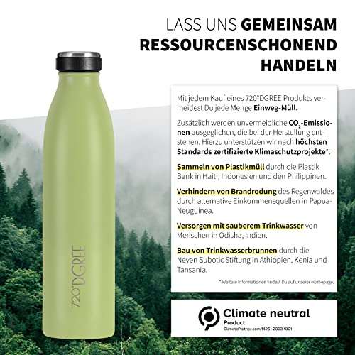 720°DGREE Edelstahl Trinkflasche 1L, BPA-Frei, grün/beige/rosa