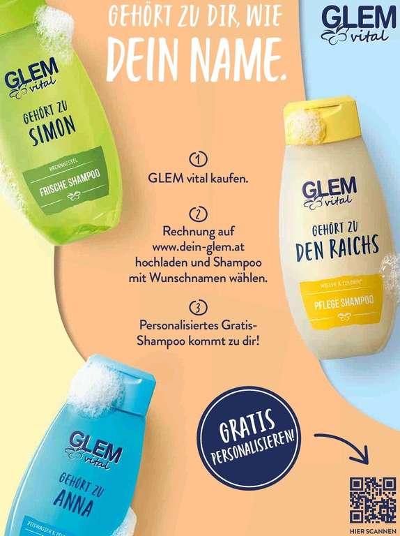 2x GLEM vital Shampoo 350ml (1x kaufen und 1x gratis per Post erhalten)