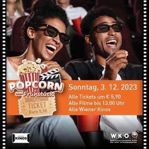 "Popcorn zum Frühstück": Alle Kino Tickets in Wien für 5,90€ für Vorstellungen bis 13 Uhr am 3.12
