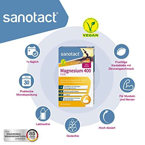 sanotact Magnesium 400mg PUR (Vegan) • 10x30 Kautabletten mit Magnesium