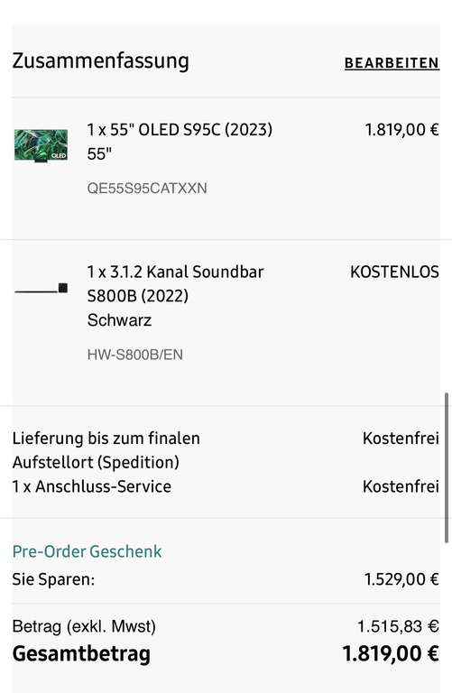 Samsung S95C-55 Zoll plus Promosoundbar mit Studentenrabatt und vielleicht Corporate benefits??? Plus weiteres