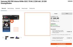 Samsung 980 Pro 2TB ohne Kühlkörper + 20€ Steam Guthaben (lokal für 169,90)