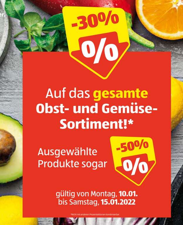 [Hofer] -30% auf das gesamte OBST & GEMÜSE von 10.01-15.01.22 inkl. Salate aus der Coolbox