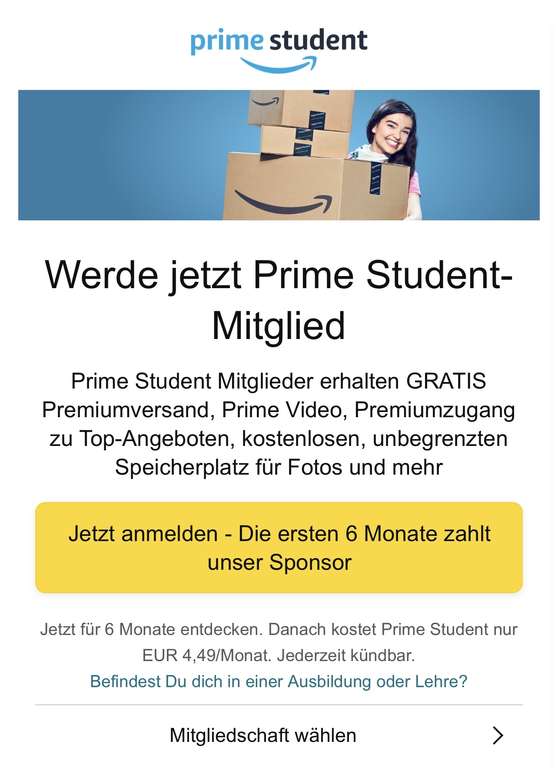 Gratis Amazon Prime 6 Monate (für Studenten/Lehrlinge/Azubis)