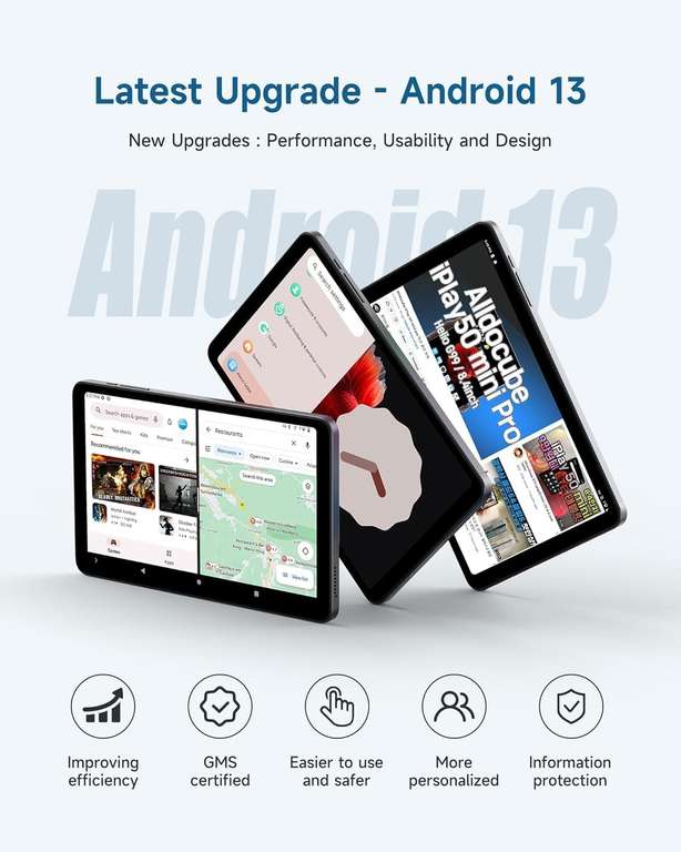 ALLDOCUBE iPlay 50 Mini Tablet Android 13, Tablet 8.4 Zoll Widevine L1, FHD 1920x1200 Incell IPS, 12(4+8) GB RAM 128GB
