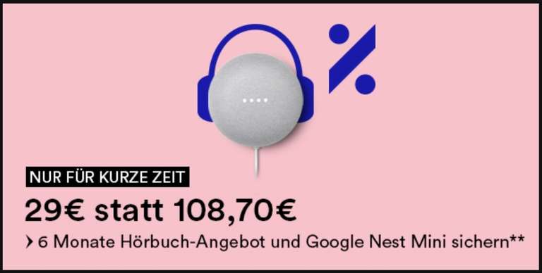 Google Nest mini inkl. ein halbes Jahr Tolino-Hörbuchabo