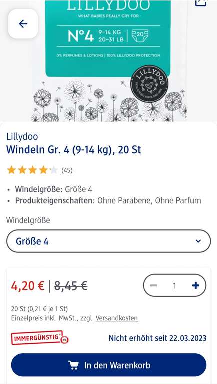 Lillydoo Windeln Gr.4 20Stück Preis erst ab 89€ Einkauf mit Payback
