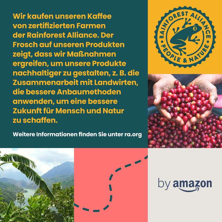 by Amazon Espresso Crema Kaffeebohnen, Leichte Röstung, 1 kg, 2 Packungen mit 500 g – Rainforest Alliance-Zertifizierung
