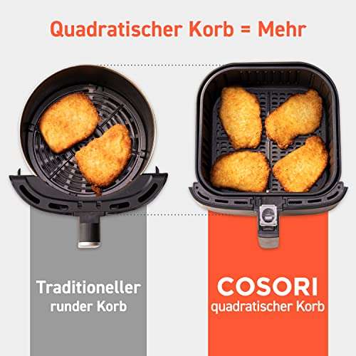 COSORI Heißluftfritteuse 5,5L XXL Friteuse Heissluft Fritteusen Air Fryer mit 100 Rezeptbuch auf Deutsch, Digitalem LED-Touchscreen