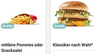 [personalisiert] Gratis Klassiker nach Wahl + mittlere Pommes (oder Snacksalat) McDonald's App