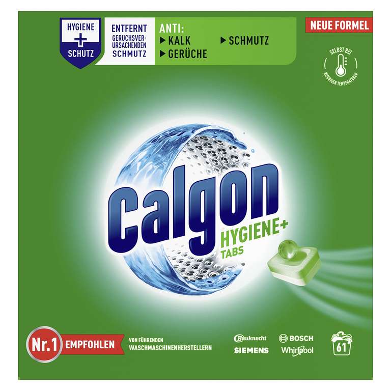 Calgon Hygiene+ Tabs – Schutz vor Kalkablagerungen und Schmutz, 61 Tabs