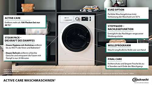 Bauknecht W Active 8A Waschmaschine Frontlader/ 8kg/ kraftvolle Fleckentfernung/ Dampf Programme