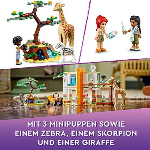 LEGO 41717 Friends Mias Tierrettungsmission mit Tierfiguren Zebra und Giraffe und 3 Mini-Puppen
