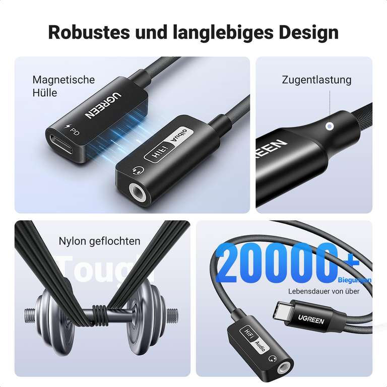 UGREEN Magnetischer USB C auf Klinke Adapter und Laden 60W Schnellladung