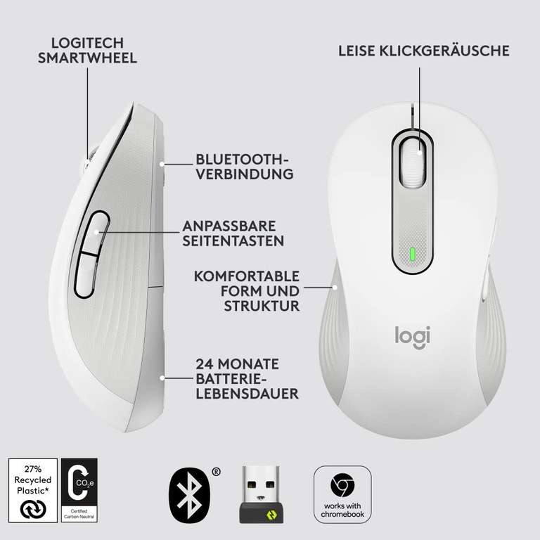 Logitech Signature M650 Large Left, Off-White, Linkshänder Maus
