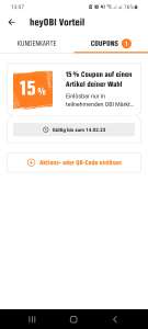 15 % in der Obi App auf 1 Artikel deiner Wahl