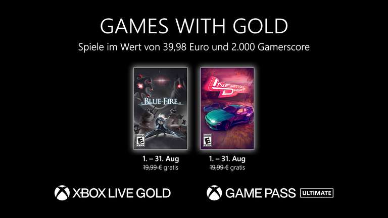 Games with Gold im August 23: "Blue Fire" und "Inertial Drift"