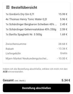 MJAM Market: Gratis Tonic + 10€ Gutschein + Gin