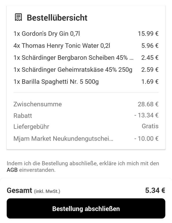 MJAM Market: Gratis Tonic + 10€ Gutschein + Gin