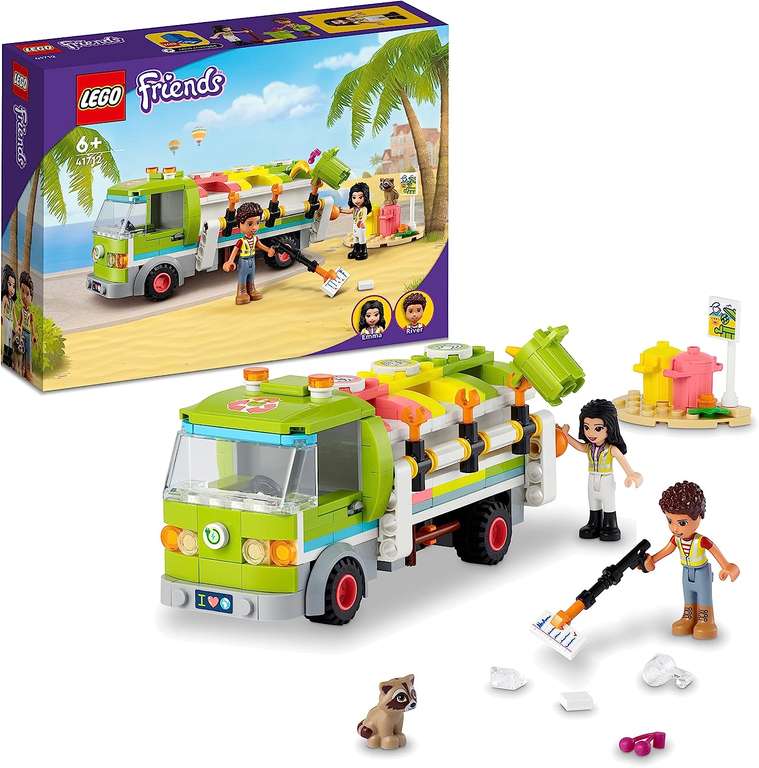 LEGO 41712 Friends Recycling-Auto, Spielzeug-Müllwagen mit Emma und River Mini-Puppen