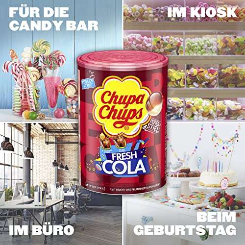 Chupa Chups Fresh Cola Lutscher-Dose, Geschmacksrichtungen "Cola & Cola-Zitrone" oder "Milky Lutscher"