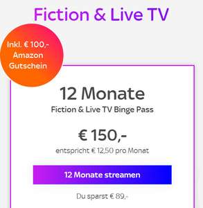 1 Jahr Sky X Fiction + Amazon Gutschein (Wert 100,-) um € 150,-!